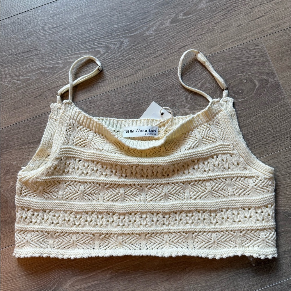 LITTLE MOUNTAIN VANCOUVER WOMENS CREAM KNIT CROCHET ROBSON TOP 266 IN S